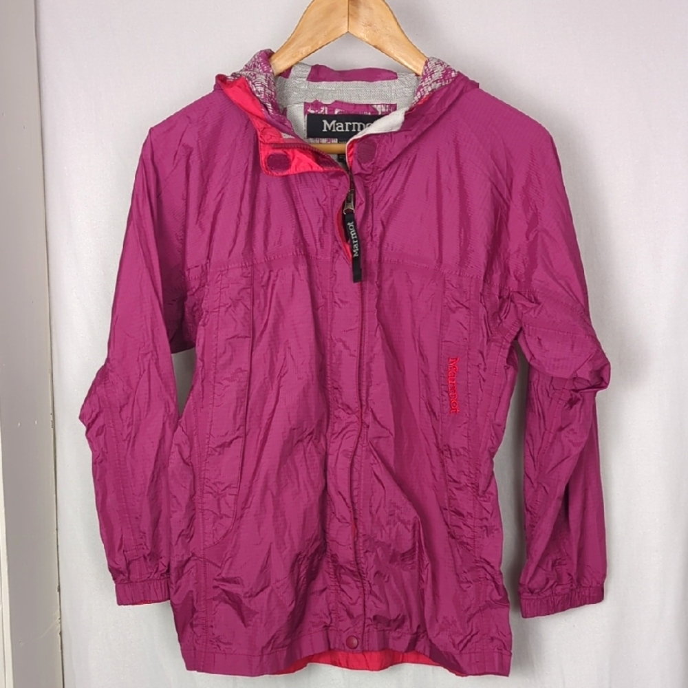 MARMOT Girls XL Weather Reistant Pink Hooded Windbreaker Jacket